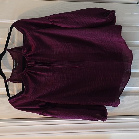 SAM AND JESS BRAND WOMEN'S JUNIOR BURGUNDY COLD SHOULDER TOP SIZE SMALL - Picture 2 of 16